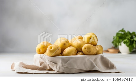 Fresh Organic Potatoes Vegetable Photorealistic Horizontal Illustration. Healthy Vegetarian Diet. Ai Generated bright Illustration with Delicious Juicy Potatoes Vegetable. 106497417
