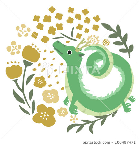 Flowers and dragon green 106497471