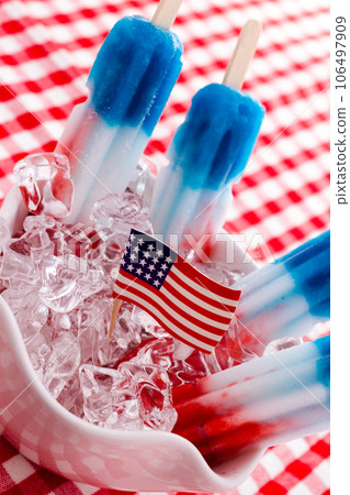 Popsicles with red, white, and blue colors. Popsicles with red, white, and blue colors. 106497909