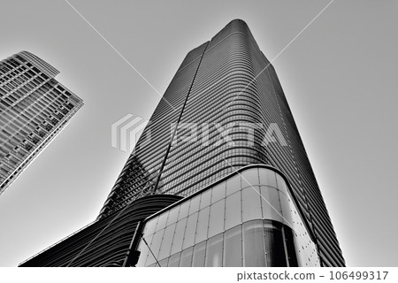 Scenery of skyscrapers such as Azabudai Hills, a redevelopment complex in Tokyo, monochrome 106499317