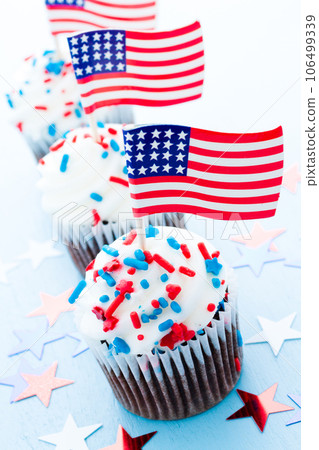 Patriotic holiday cupcakes decorated for july 4th. 106499339