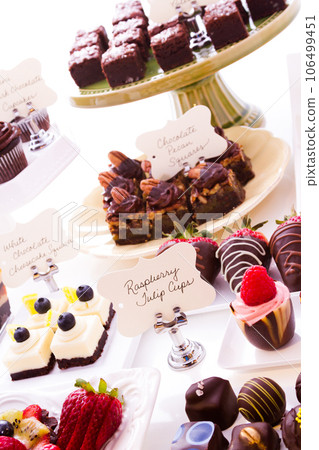 Dessert bar with assorted chocolate sweets. Dessert bar with assorted chocolate sweets. 106499451