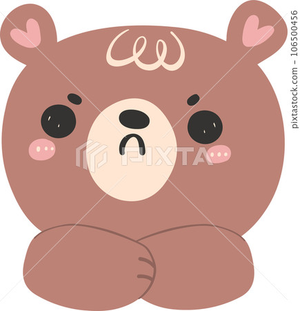 Cute brown bear face emoji with hands, kawaii animal woodland cartoon doodle flat design. 106500456