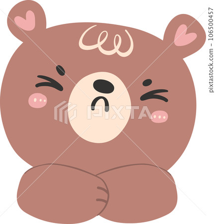 Cute brown bear face emoji with hands, kawaii animal woodland cartoon doodle flat design. 106500457