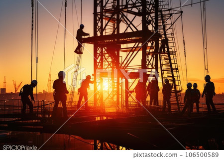 Workers on construction crews. Silhouette Generative AI 106500589