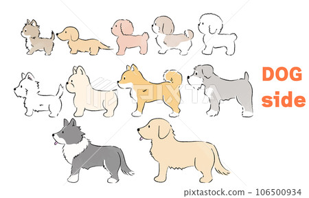 Hand-drawn simple cute dog illustration, landscape orientation 106500934