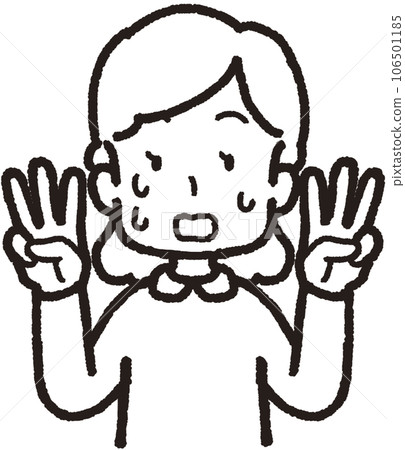 上半身線畫插圖,顯示一名婦女出汗、驚慌失措,每隻手各有三個手指 上半身線畫插圖,顯示一名婦女出汗、驚慌失措,每隻手各有三個手指 106501185