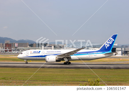 Passenger plane, ANA, Boeing 787 landing at Osaka Airport 106501547