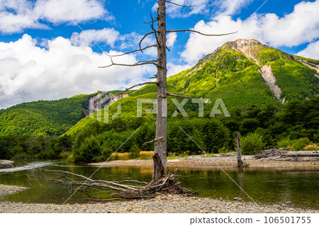 Kamikochi, Mt. Yakedake and dead trees Kamikochi, Mt. Yakedake and dead trees 106501755