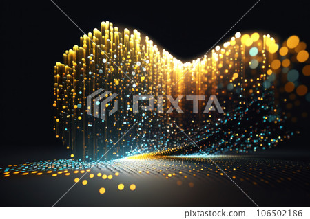 Glowing lines and flying white and blue geometric particles on a dark background Glowing lines and flying white and blue geometric particles on a dark background 106502186