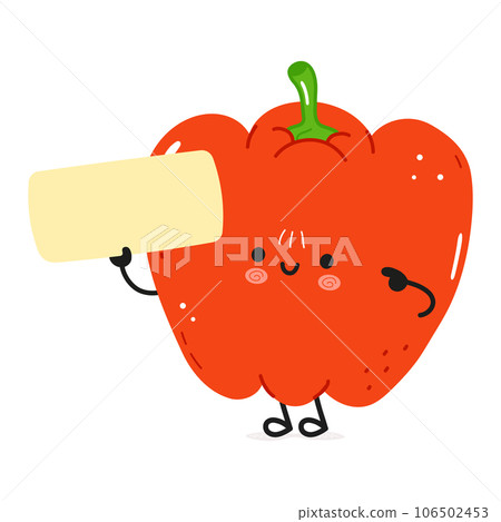 Red bell pepper poster character. Vector hand drawn cartoon kawaii character illustration. Isolated white background. Red bell pepper poster 106502453