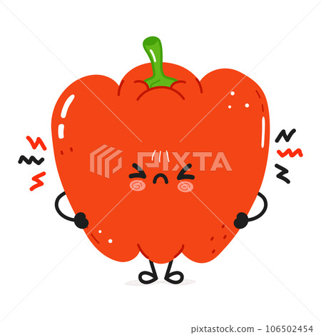 Angry Red bell pepper character. Vector hand drawn cartoon kawaii character illustration icon. Isolated on white background. Sad Red bell pepper character concept 106502454