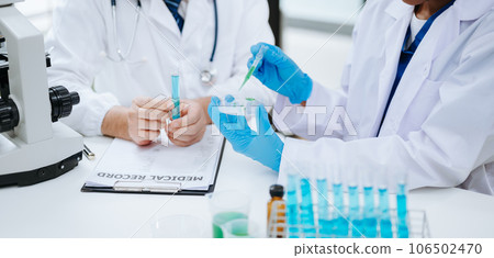 Test tubes in clinic, pharmacy and medical research laboratory and new chemical substances. 106502470