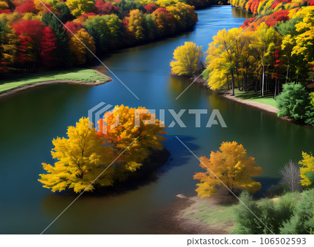 Lake autumn alien vintage realistic color 106502593