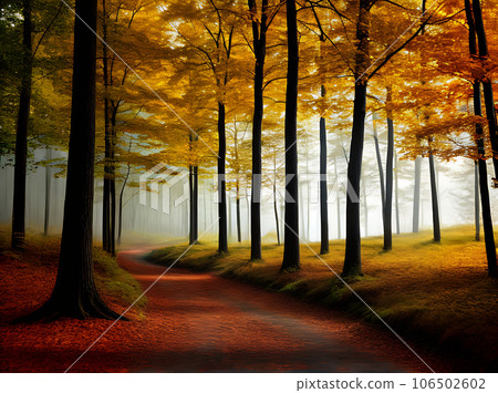 Autumn forest etched in golden ink. 106502602