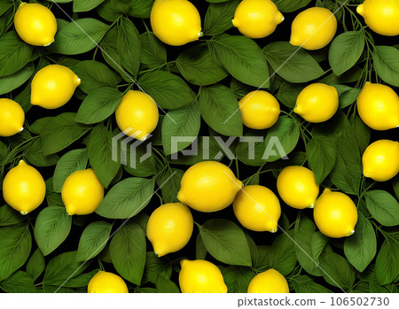 Floral painted lemons leaves 3D neutral colors. Floral painted lemons leaves 3D neutral colors. 106502730