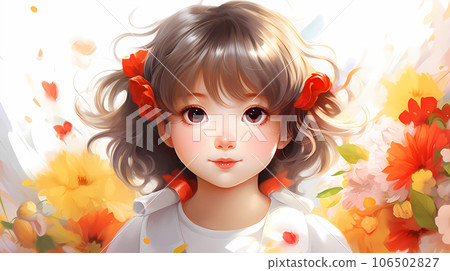 Hand drawn cartoon cute and beautiful little girl illustration 106502827