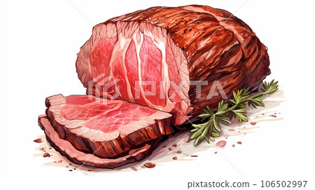 手绘卡通唯美的熏制牛肉插画 106502997
