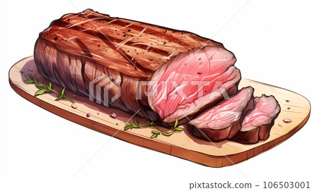 手绘卡通唯美的熏制牛肉插画 106503001
