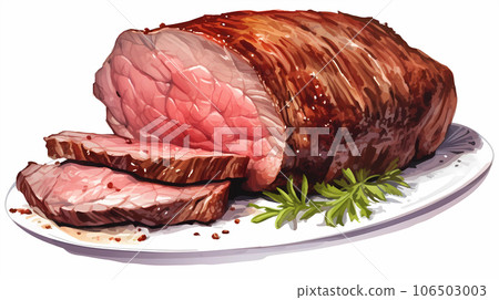 手绘卡通唯美的熏制牛肉插画 106503003