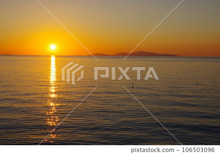 Awaji Island, Hyogo Prefecture, looking towards Shodoshima from the west coast at dusk 106503096