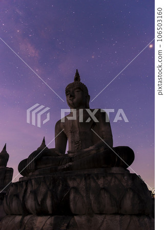 Big buddha stature with milky way galaxy night sky, Big buddha stature with milky way galaxy night sky, 106503160
