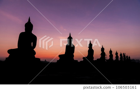 Big buddha stature with color of sky twilight, Nakhon si thammarat province 106503161