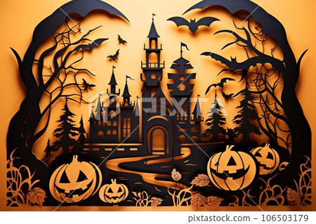Halloween Castle with Paper Cut Jack-O-Lanterns 106503179