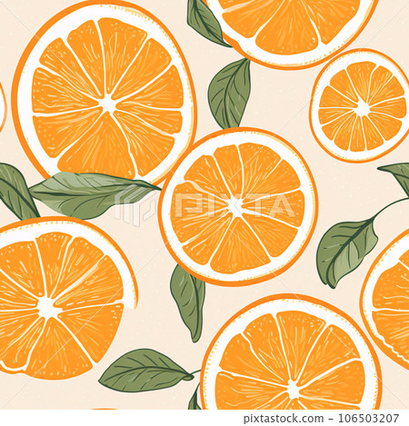 Orange Fruit and Leaves Seamless Pattern Graphic 106503207