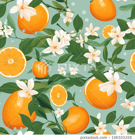 Orange Fruit and Leaves Seamless Pattern Graphic 106503208