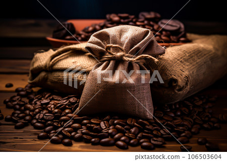 Coffee bag wrapped in coffee beans, Generative Ai Coffee bag wrapped in coffee beans, Generative Ai 106503604