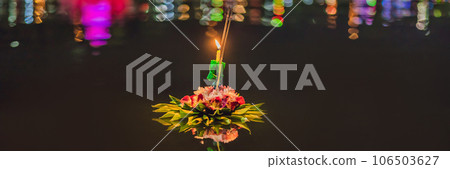 Loy Krathong festival, People buy flowers and candle to light and float on water to celebrate the Loy Krathong festival in Thailand BANNER, LONG FORMAT Loy Krathong festival, People buy flowers and candle to light and float on water to celebrate the Loy Krathong festival in Thailand BANNER, LONG FORMAT 106503627