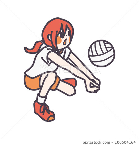 排球女孩接球的彩色插圖 106504164