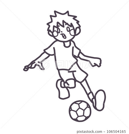 一個男孩認真踢足球的線條畫 一個男孩認真踢足球的線條畫 106504165
