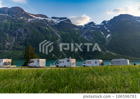 Family vacation travel RV, holiday trip in motorhome, Caravan car Vacation. 106506781