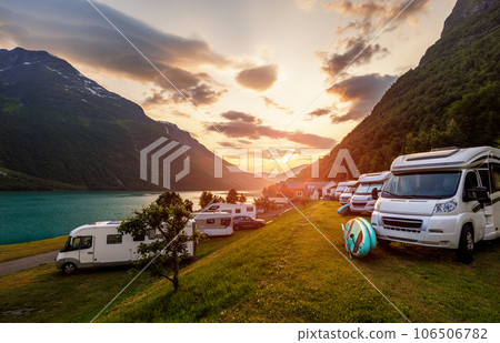 Family vacation travel RV, holiday trip in motorhome, Caravan car Vacation. 106506782