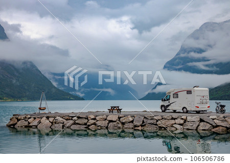 Family vacation travel RV, holiday trip in motorhome, Caravan car Vacation. 106506786