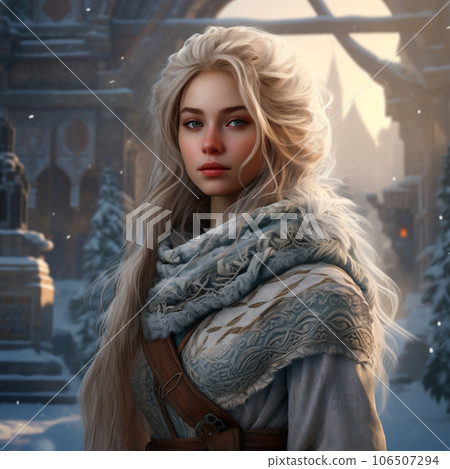 站在雪中的斯拉夫金發女郎 使用圖像生成 AI 創建 106507294