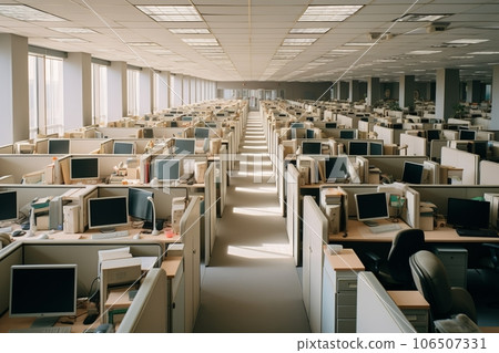Large open space office empty during the day. generative AI 106507331