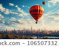 Hot air balloon over a big city. Travel and adventure. generative AI 106507332