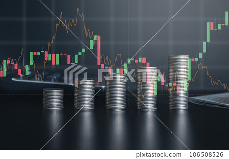 Stack of money coin with trading graph, financial investment concept can be use as background. Stack of money coin with trading graph, financial investment concept can be use as background. 106508526