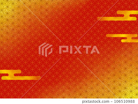 日本圖案背景：大麻葉、景泰藍和陰霾、紅色和金葉 106510988