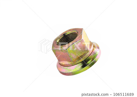galvanized fixing nut on a white background 106511689