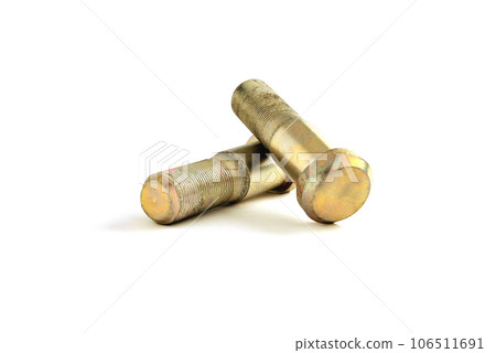 yellow galvanized bolts on a white background 106511691