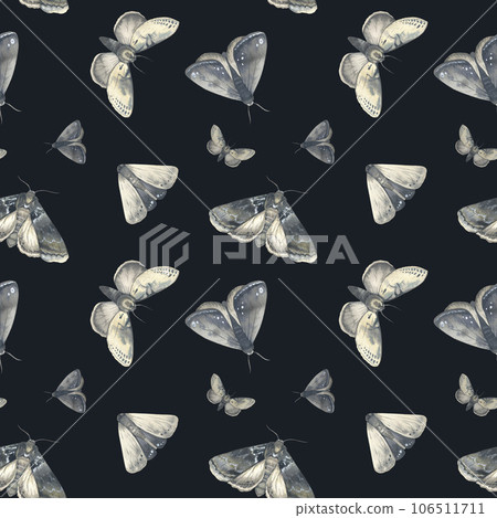 Watercolor moths vintage illustration background. Night butterfly. Design for card, fabric, print, greeting, cloth, poster, clothes, textile. Hand drawn seamless pattern Watercolor moths vintage illustration background. Night butterfly. Design for card, fabric, print, greeting, cloth, poster, clothes, textile. Hand drawn seamless pattern 106511711