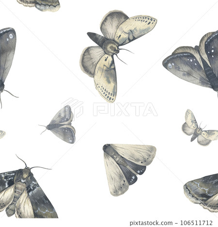 Watercolor moths vintage illustration background. Night butterfly. Design for card, fabric, print, greeting, cloth, poster, clothes, textile. Hand drawn seamless pattern Watercolor moths vintage illustration background. Night butterfly. Design for card, fabric, print, greeting, cloth, poster, clothes, textile. Hand drawn seamless pattern 106511712