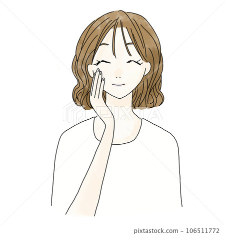 Smiling woman putting her hand on her cheek Smiling woman putting her hand on her cheek 106511772