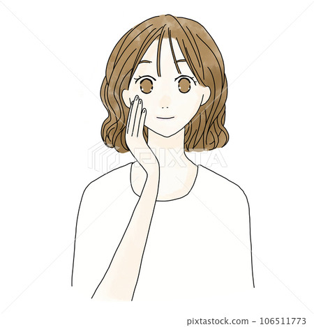 Smiling woman putting her hand on her cheek Smiling woman putting her hand on her cheek 106511773