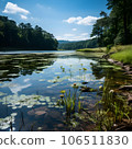 Landscape of lake and forest on a sunny day, Poland. 106511830