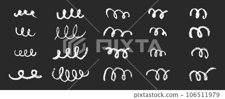 Confetti squiggle scribble set. Vector stock hand draw crayon brush stroke illustration isolated on black background for design template abstract background kids birthday party banner. EPS10  106511979